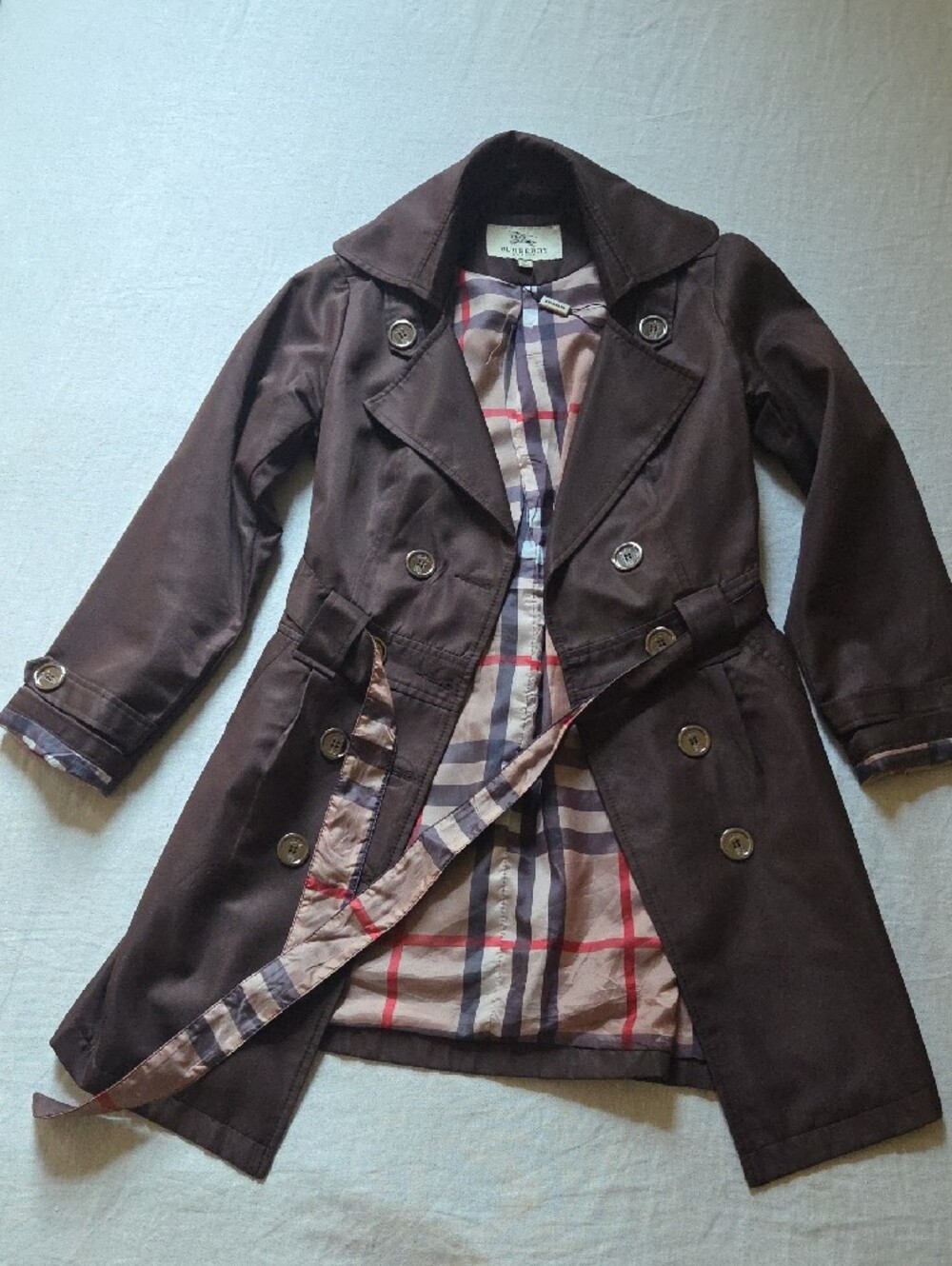 Authentic Burberry London Brown Double-Breasted Trench Coat w/ Nova Check Lining